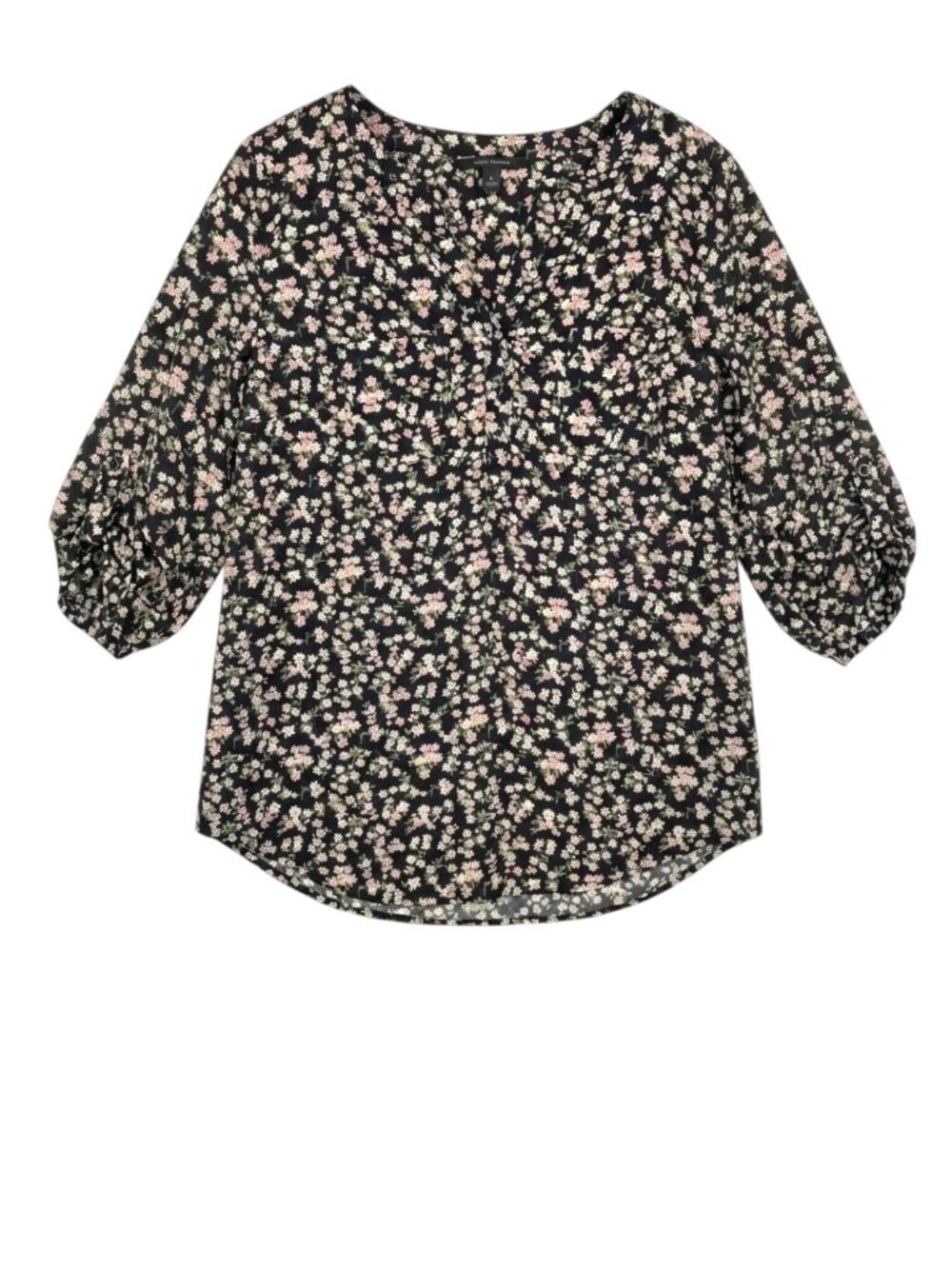 TORRID Harper Black Pink Floral 3/4 Roll Sleeve Pullover Blouse - Size 1X